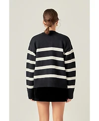 English Factory Women's Zip Up Striped Sweater