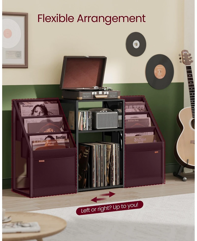 Slickblue 3-Tier Record Player Stand with Vinyl Storage for 140 Albums, End Table Living Room or Bedroom