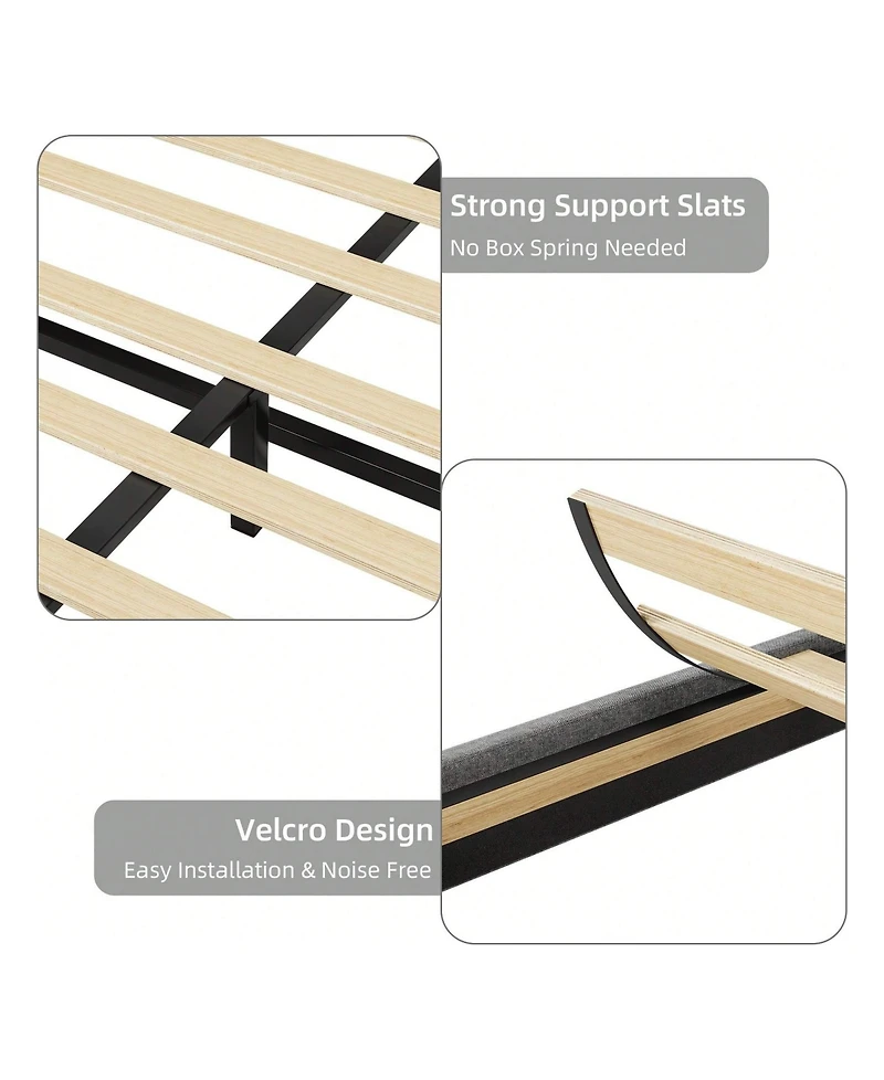 gaomon Full/Queen Size Bed Frame With Led Lights Headboard, Led Bed Frame With Fast-Charging Usb Port, Upholstered Platform Bed Frame