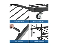 gaomon Twin Daybed with Trundle, Metal Twin Size Daybed with Pullout Trundle 6 Casters, Steel Slat Support Sofa Bed for Living Room, Bedroom, Guest Ro