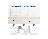 Twin Daybed with Trundle, Modern Pull Out Day Bed Frame with Vintage Headboard, Metal Daybed with Sturdy Slat Support, for Small Spaces, Kids Room, Li