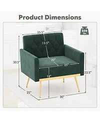 Gouun Modern Velvet Accent Chair with Button Tufted Back Metal Legs and Adjustable Foot Pads