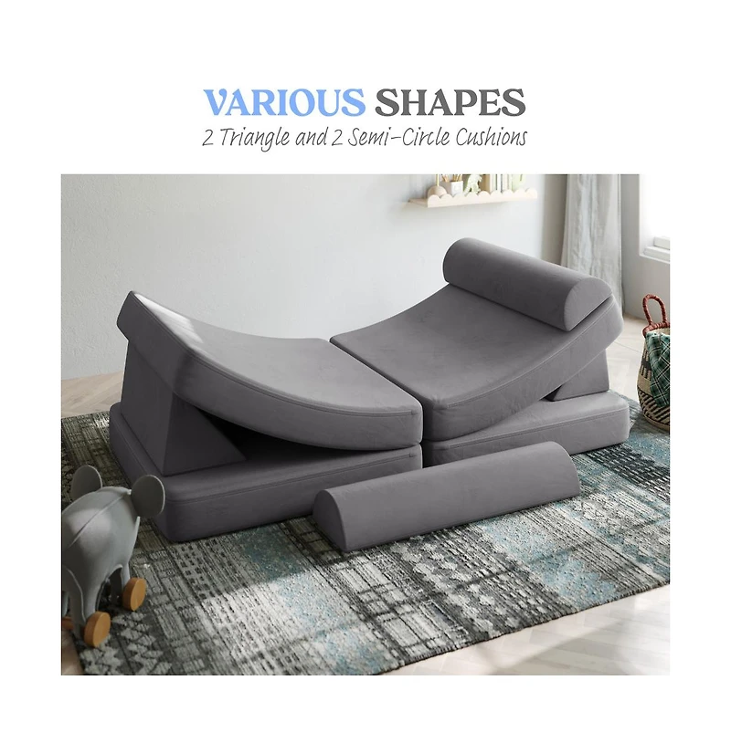 Emma+Oliver Conner Modular Play Couch For Kids With Convertible 6-Piece Design And Soft Foam Cushions