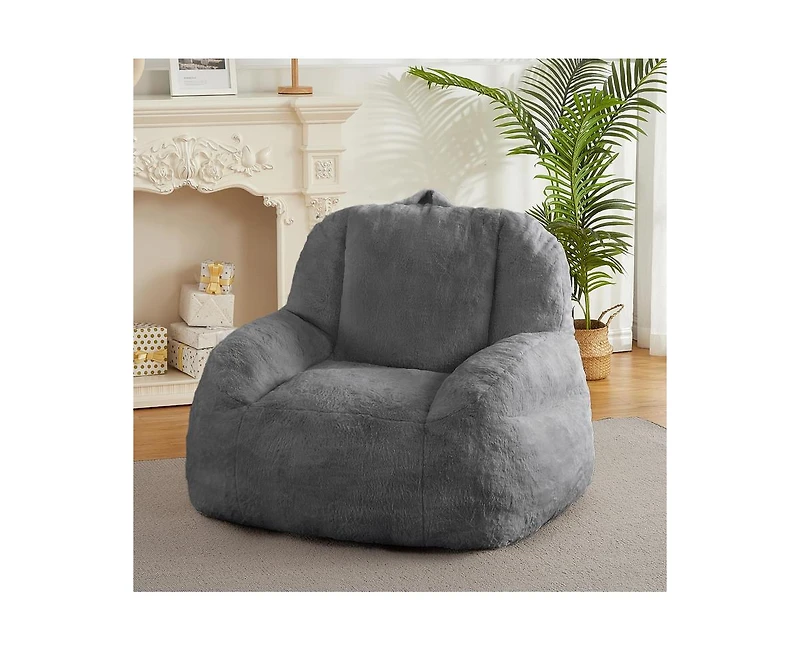 gaomon Giant Bean Bag Chair, Faux Fur Stuffed Bean Bag Couch with Filler, Bean Bag Chair for Adults, Big Lazy Sofa Floor Sofa with Handle