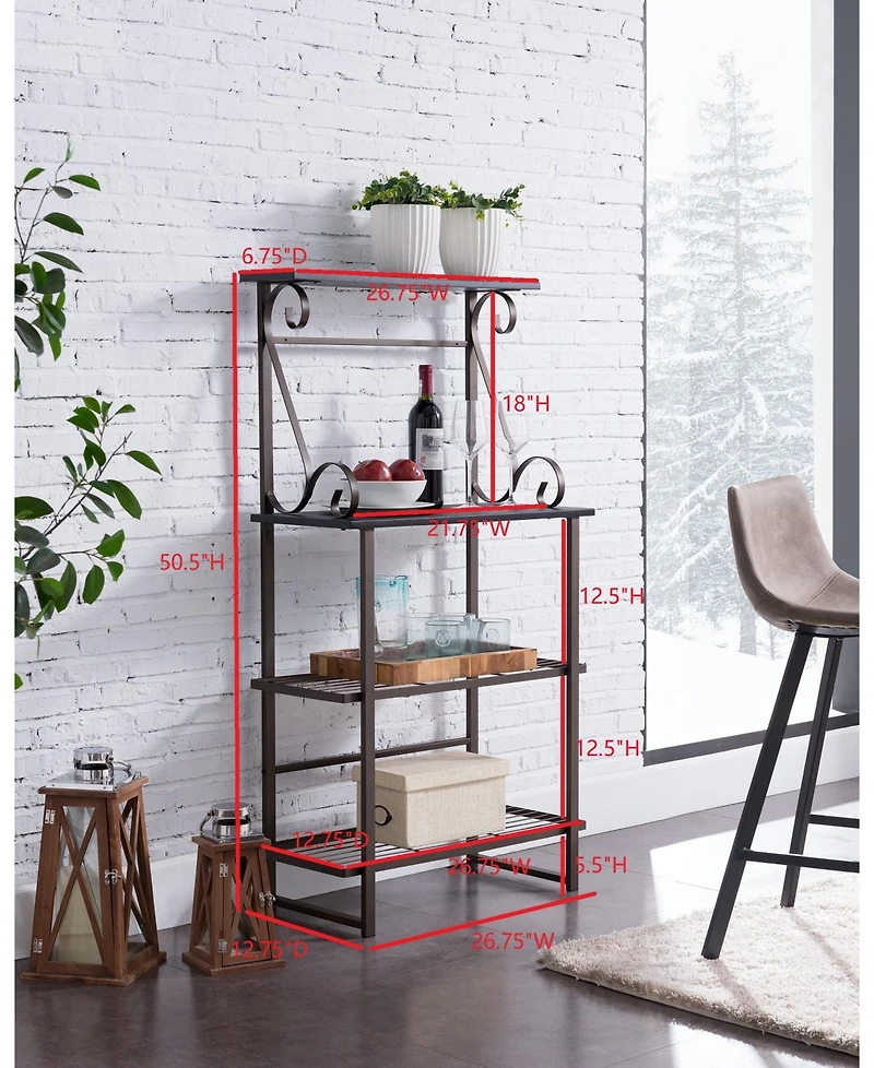 Kings Brand Furniture - Covington Metal Kitchen Shelves Baker s Rack Microwave Stand, Pewter