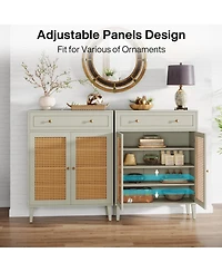 Tribesigns Shoe Cabinet with Doors and Drawer, Modern Shoe Storage Cabinet for Entryway, Rattan Wooden Shoe Organizer with Adjustable Shelf, Green