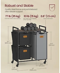 Slickblue 4-Compartment Laundry Hamper, Rolling Sorter Cart with Shelves, Side Pockets & 6 Labels
