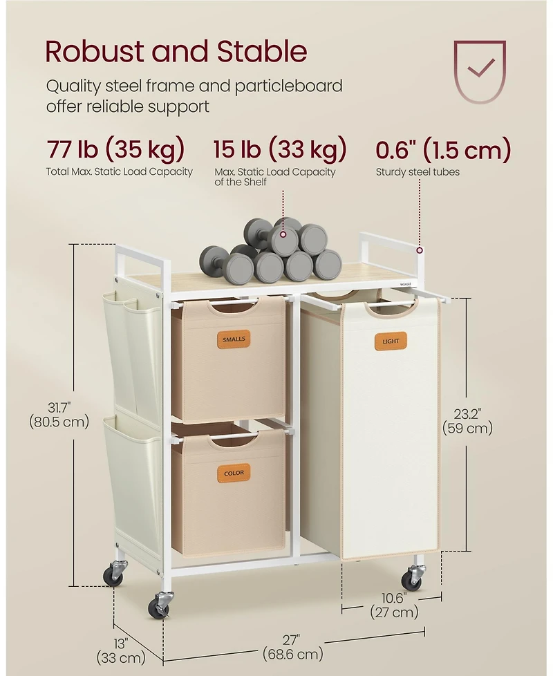 Slickblue 4-Compartment Laundry Hamper, Rolling Laundry Sorter Cart with Shelves, Side Pockets & 6 Labels