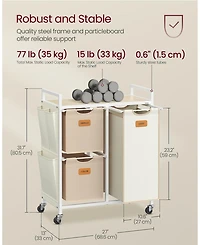 Slickblue 4-Compartment Laundry Hamper, Rolling Laundry Sorter Cart with Shelves, Side Pockets & 6 Labels