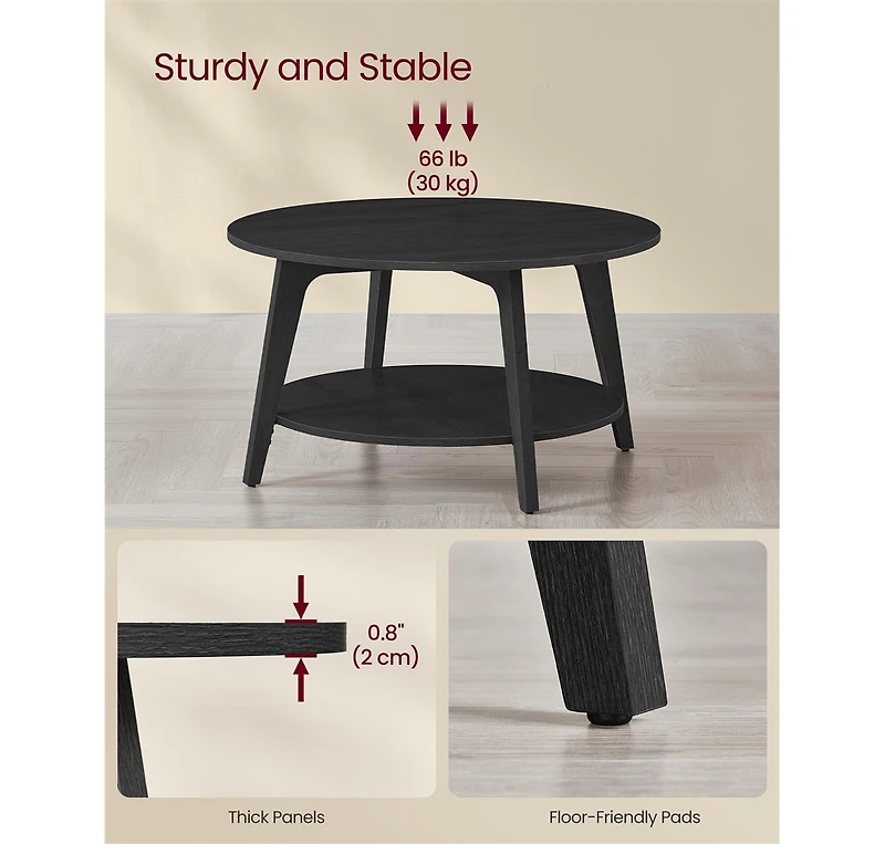 2-Tier Round Coffee Table with Open Storage Shelf for Living Room