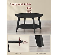 2-Tier Round Coffee Table with Open Storage Shelf for Living Room