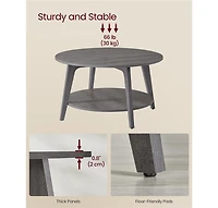 2-Tier Round Coffee Table with Open Storage Shelf for Living Room