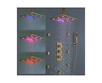 Casainc 3-Function Luxury Ceiling Mount 12 Inch Led Thermostatic Shower System with 6 Body Jets