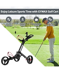 Gymax 3 Wheels Golf Push Pull Cart Folding Golf Pull Trolley w/ Adjustable Handle