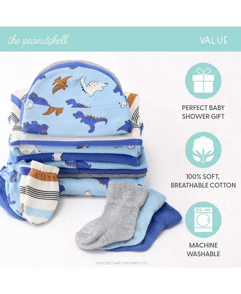 The Peanutshell Baby Boys Blue Dino Newborn Layette Set Boys, 16-Pieces, Orange/Blue