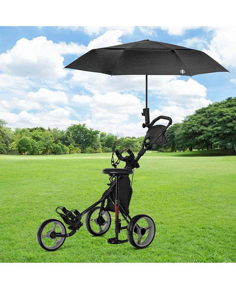 Gymax 3-Wheel Foldable Golf Push Pull Cart Trolley w/ Seat Adjustable Handle