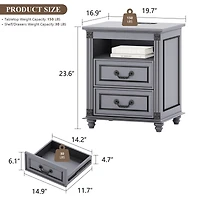 Vlsrka Nightstand with Charging Station, 3-Color Led & 2 Drawers