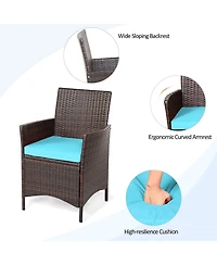 Sugift 3 Pieces Patio Cushioned Rattan Converstaion Set With Glass Table Top