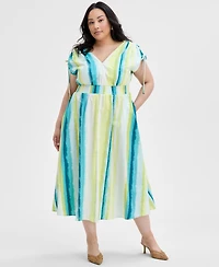 I.n.c. International Concepts Plus Size Cotton Drawstring-Sleeve Midi Dress, Exclusively at Macy's