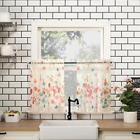 Rosalind Watercolor Floral Semi-Sheer Rod Pocket Kitchen Curtain Valance and Tiers Set