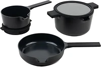 Alva Neat 5-Piece Nesting Cookware Set – Stackable Nonstick Pots & Pans with Universal Lids Space-Saving Design for Apartments, RVs Compact Storage