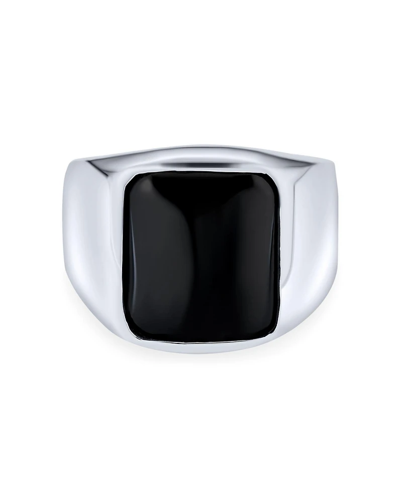 Bling Jewelry Classic Natural Black Onyx Rectangle Signet Ring Sterling