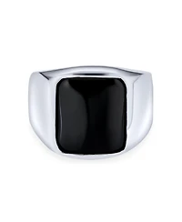 Bling Jewelry Classic Natural Black Onyx Rectangle Signet Ring Sterling