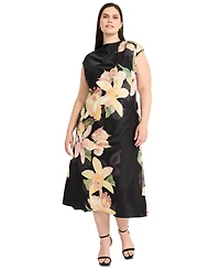 Maggy London Plus Size Floral Draped Midi Dress