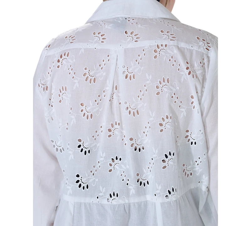 Raviya Plus Size Cotton Eyelet Button-Front Cover-Up Dress