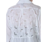 Raviya Plus Size Cotton Eyelet Button-Front Cover-Up Dress
