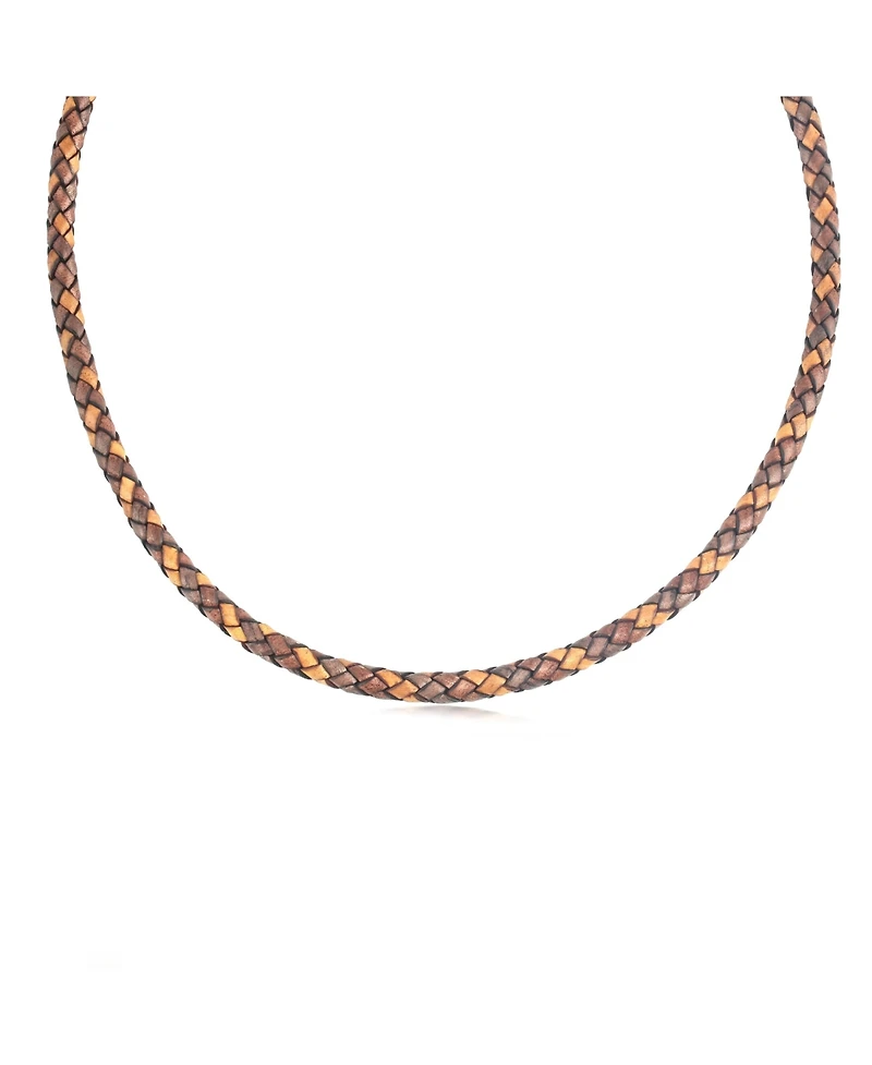 American West Jewelry Sterling Silver Multi-Color Braided Brown Leather Necklace, 20 to 22 Inches