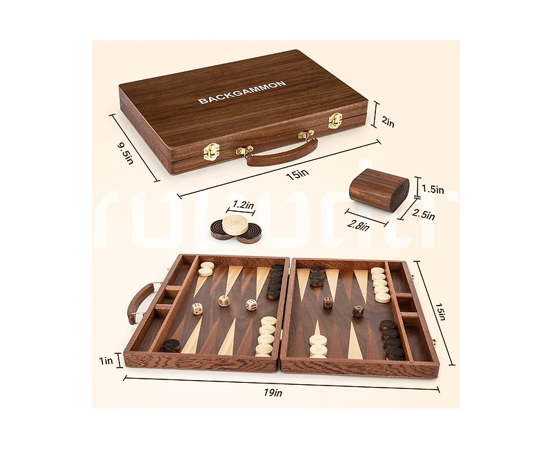 ropoda Backgammon Board Game Set (15 Inches) for Adults and Kids