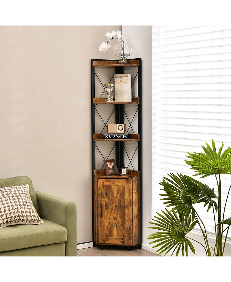 Gouun Tall Corner Storage Cabinet with 3-Tier Shelf and Enclosed Cabinet