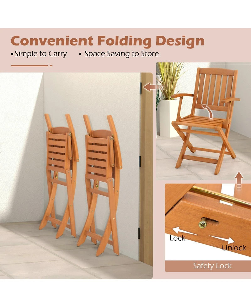 Gouun Patio Wood Folding Chair Set of 2 with Armrests and Slatted Seat