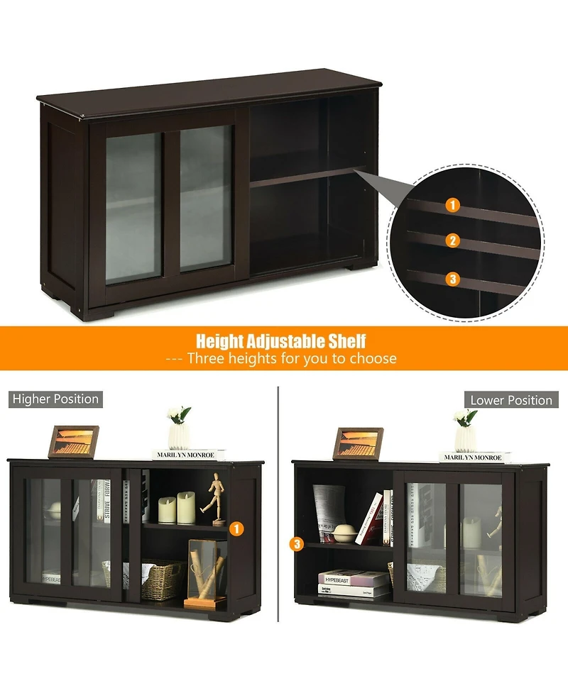 Gouun Sideboard Buffet Cupboard Storage Cabinet with Sliding Door
