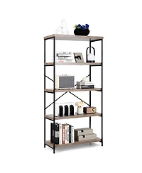 Gouun 5-Tier Industrial Bookshelf Display Storage Rack with Metal Frame