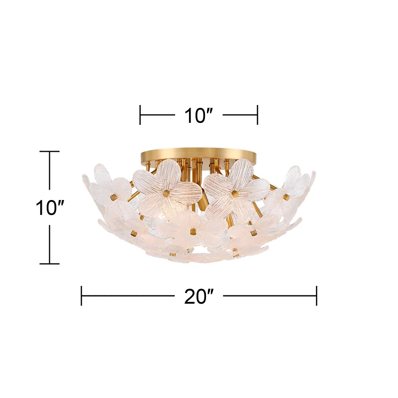 Possini Euro Design Filoli 20" Modern Semi Flush-Mount Ceiling Light Fixture Kitchen Foyer Hallway Flower Unique Gold Finish Glass