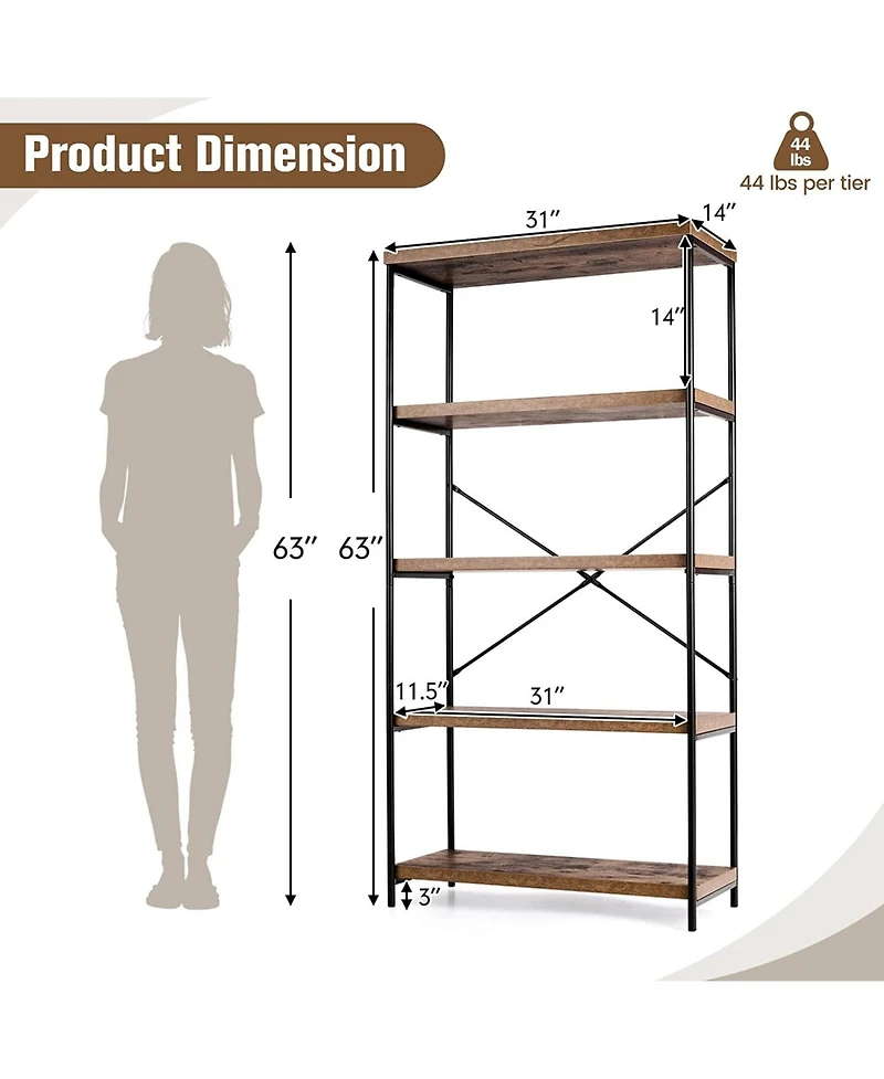 Gouun Multipurpose Open Bookcase Industrial Rack Wide Standing Storage Shelf