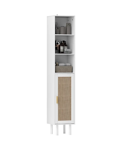 Homcom Tall Bathroom Storage Cabinet with Rat Doors,