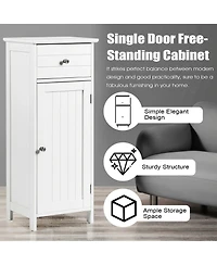 Wooden Bathroom Floor Storage Cabinet Organizer with Drawer and Adjustable Shelf