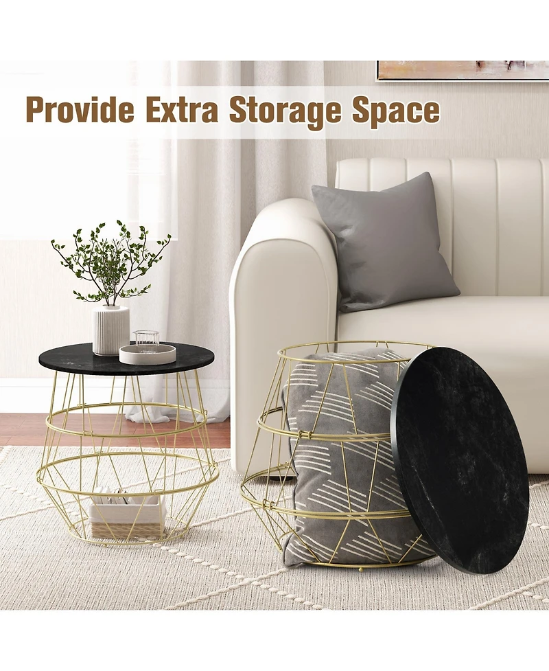 Gouun Round Metal Frame End Table with Removable Top