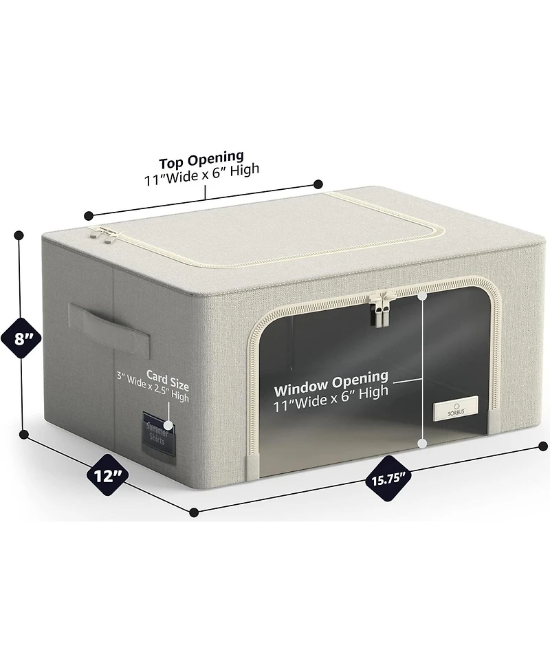 Sorbus 2 Pack Small Foldable Storage Box - Metal Frame, Oxford Fabric, Large Window & Handles - Organization for Bedroom