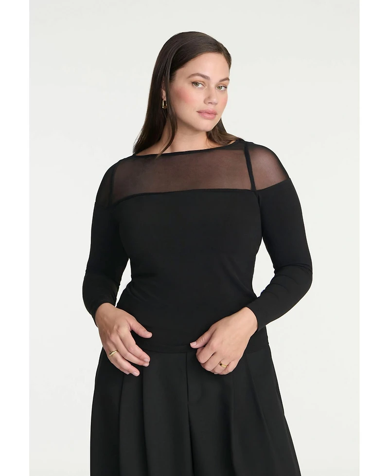Eloquii Women's Elements Mesh Panel Long Sleeve Top