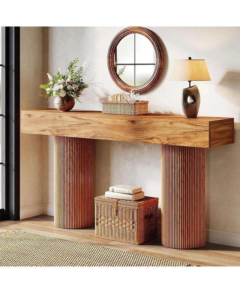 Tribesigns Farmhouse Console Table, 63-Inch Long Wooden Entryway Table Behind The Couch, Modern Narrow Entrance Foyer Accent Table Sofa Table
