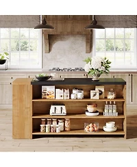 Tribesigns 55" Kitchen Island with Storage, Farmhouse 5-Tier Stationary Island Table with 5 Shelves, Wood Coffee Bar Table Storage Cabinet with Large