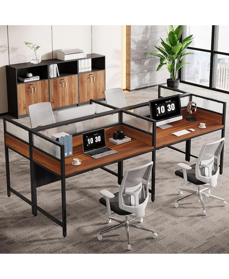 Tribesigns 94.48" Two-Person Office Desk with Privacy Panel, Long Computer Office Double Desk for 2 People