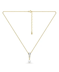Macy's Freshwater Cultured Pearl Drop Cubic Zirconia Pendant Necklace