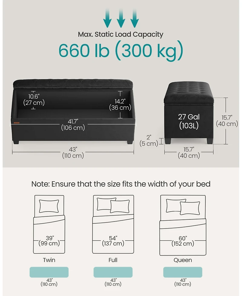 Upholstered Storage Bench with Hidden Compartment and Legs for End of Bed