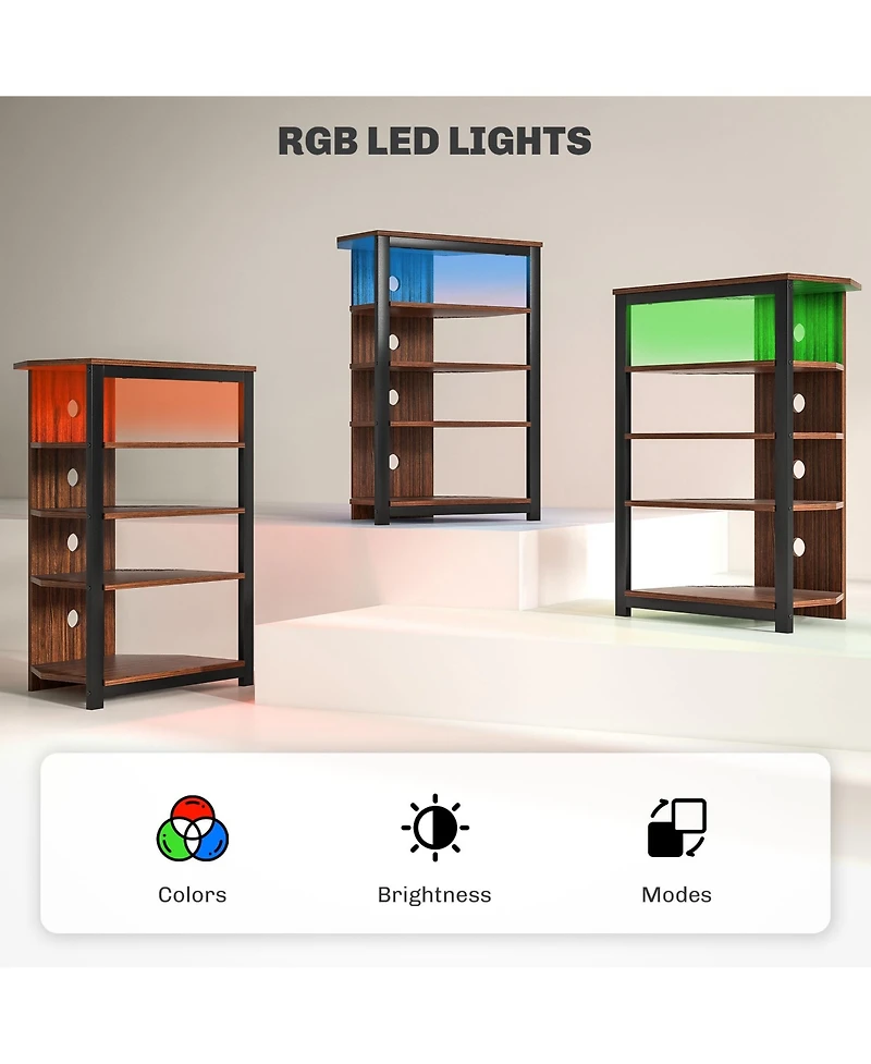 Homcom Tv Stand with Lights, 5-Tier Storage Shelves and Steel Frame