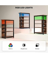 Homcom Tv Stand with Lights, 5-Tier Storage Shelves and Steel Frame